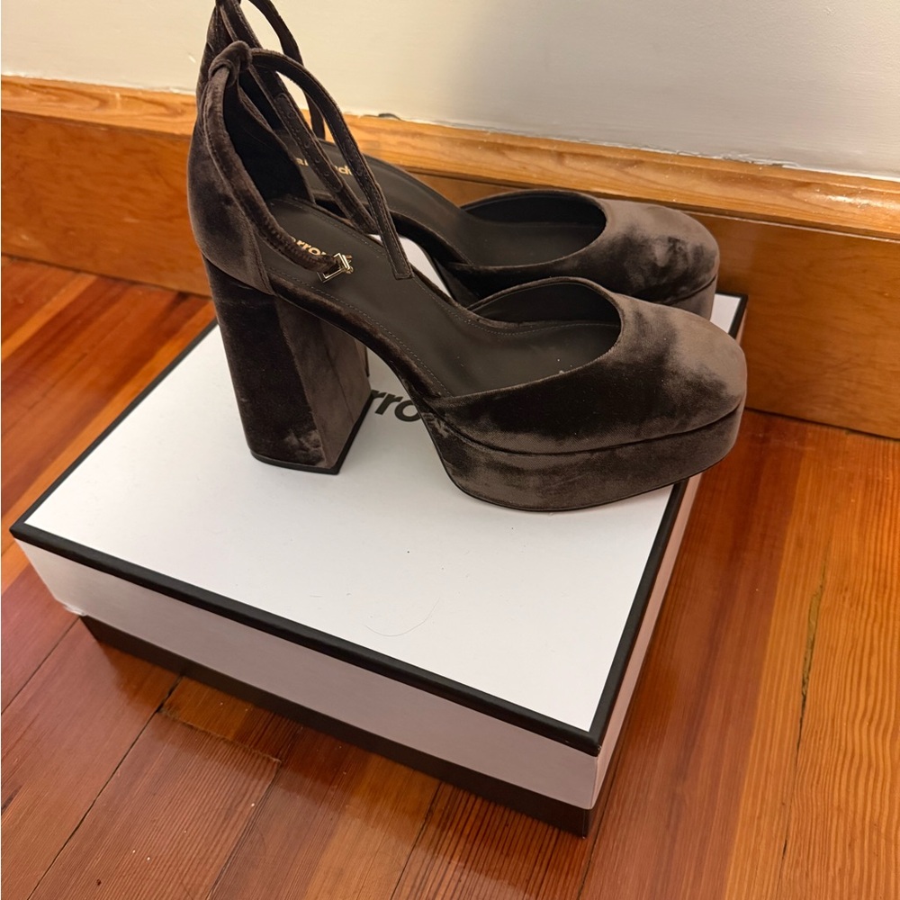 Larroude Dark Brown Velvet Platform Shoes